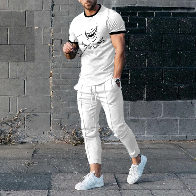 2023 Summer New Men Tracksuits Fashion Lemon 3D Printed Short Sleeve T Shirt +Long Pants 2 Piece Sets Sportswear Male Clothing
