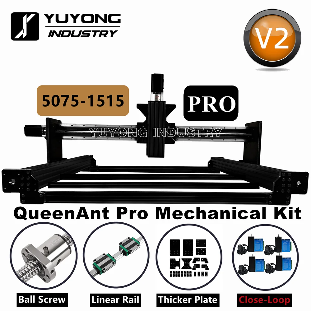 

Silver Black QueenAnt PRO V2 1610 Ball Screw CNC Mechanical kit Linear Rail upgraded precise CNC router Engraving machine