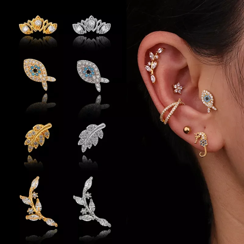 

New in 1Pc Stainless Steel Helix Piercing Jewelry Fashion Animal Plant Cz Ear Lobe Tragus Daith Cartilage Screw Back Earring Stu