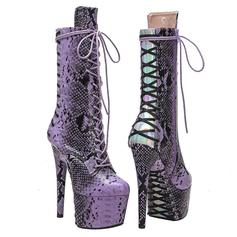 Leecabe  17CM/7inches Snake PU upper  cross lace Pole dance shoes High Heels Pole Dance boot