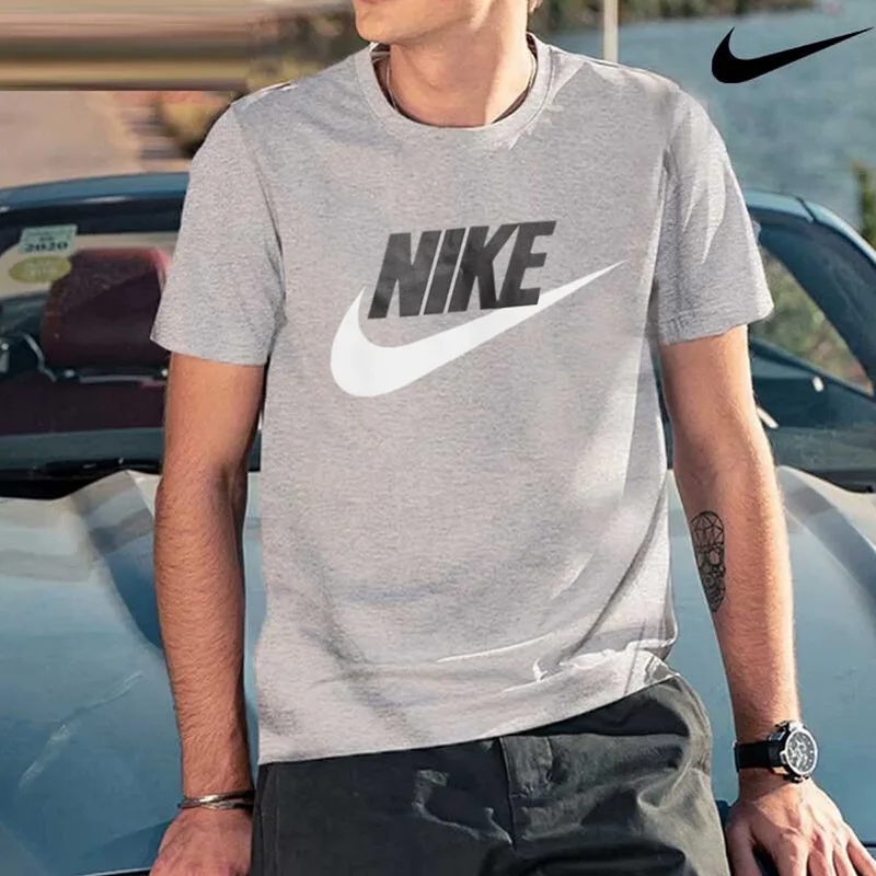 Фото Мужская серая футболка Nike с коротким рукавом и белым логотипом Swoosh AR5005-063 №1