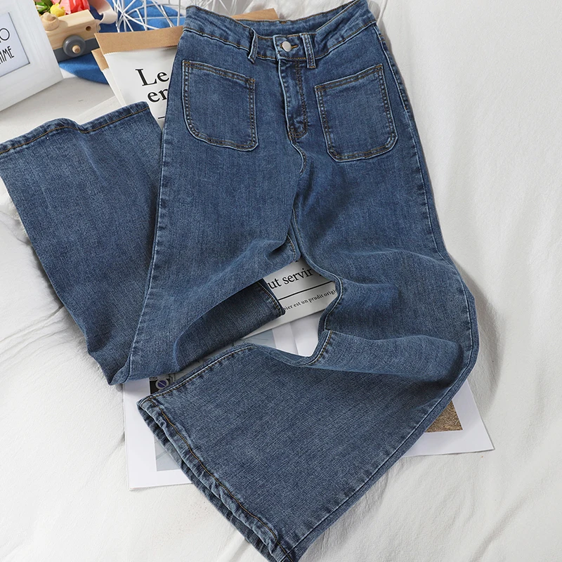 

All-Matched Fashion Pockets Women Jeans New Summer Autumn High Waist Student Wide Leg Pants Vintage Straight Female Denim Pant