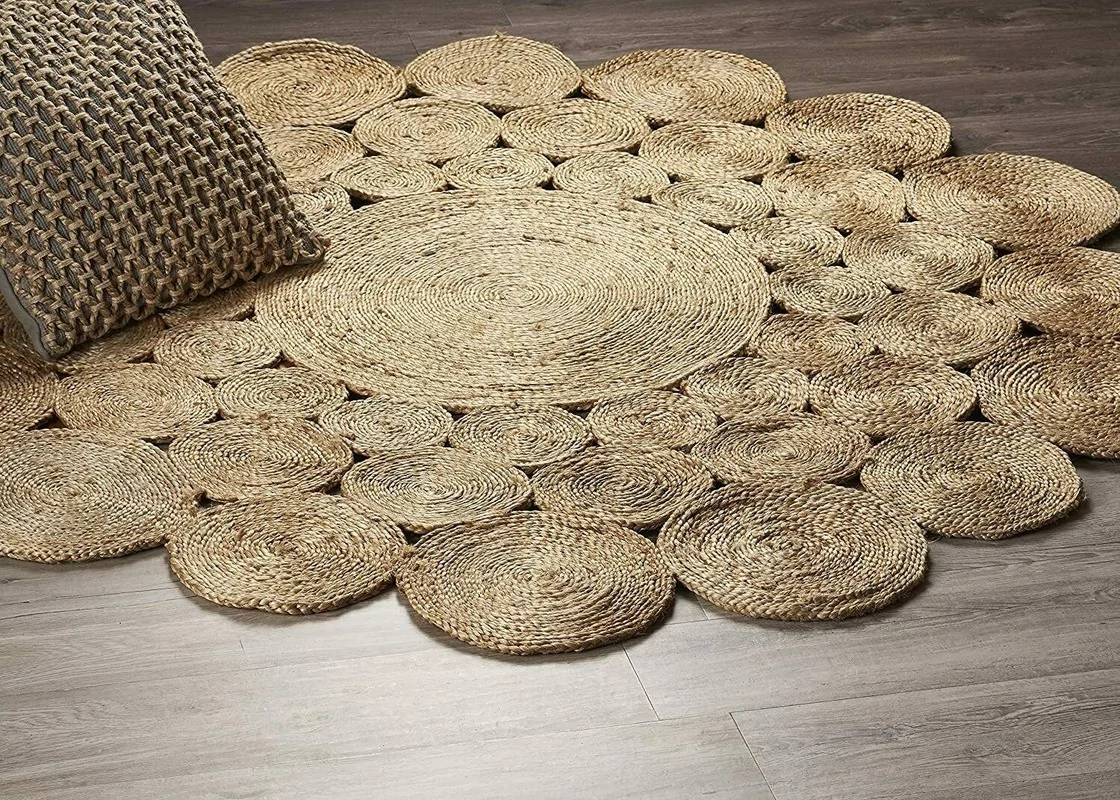 

Natural Rug Jute Round Reversible 3x3 Feet Stylish Rug Braided Modern Look Carpets for Living Room Area Rug