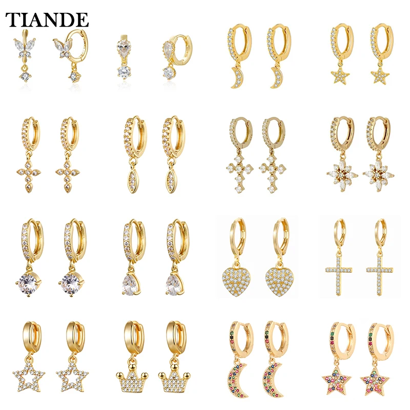 

TIANDE Silver Color Gold Plated Dangle Earrings for Women Zircon Piercing Hoop Drop Earrings 2022 Fashion Jewelry Wholesale
