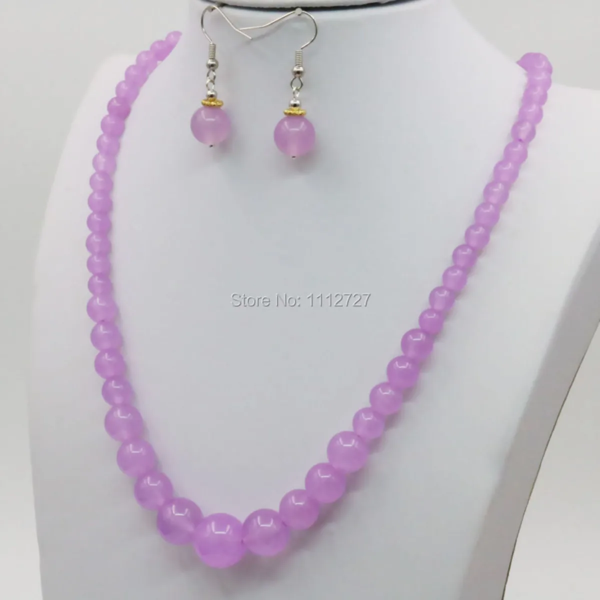 

6-14mm Round Purple Chalcedony Crystal Natural Stone Tower Necklace Chain Earring Sets 18inch Bead Women Jewelry Gifts Accessory