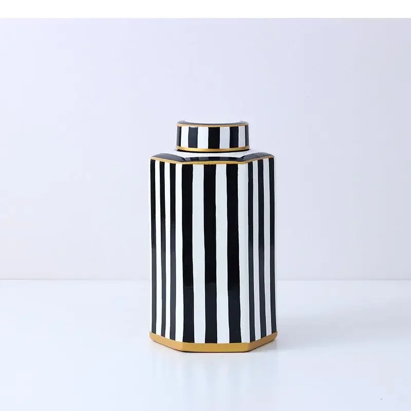 Pot Ölmondétrique en Céramique Noir et Blanc avec Couvercle