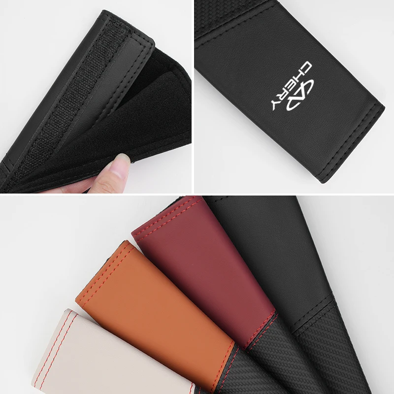 2Pcs Leather Carbon Car Safety Belt Shoulder Cover Pads For Chery Tiggo 5 2 3 7 PRO 8 5X IQ QQ Fulwin Face Arrizo A1 A3 A5