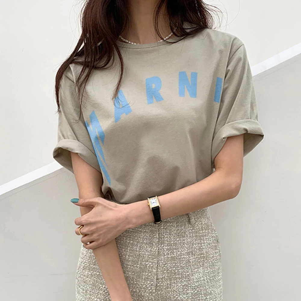 

Свободная Женская футболка с надписью, летняя модная простая повседневная футболка с принтом, Спортивная уличная одежда в стиле преппи для ...