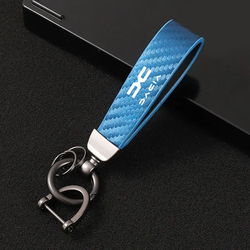 

For DACIA Duster Spring Logan Sandero Jogger Color Carbon Fiber Keychain Car Styling Custom Rotating Horseshoe Key Ring