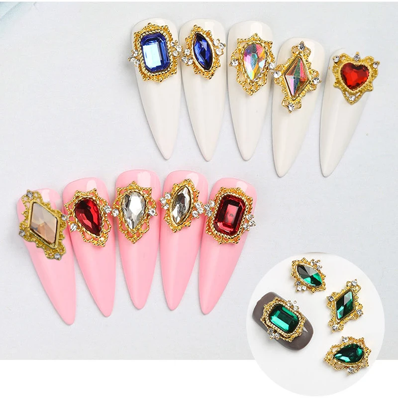 

10pcs Palace Frame Heart/ Rhombus Crystal Swarm Tiara Frame Nail Parts Crystal Rudolph Nail Charm Nail Metal Crystal Decoration