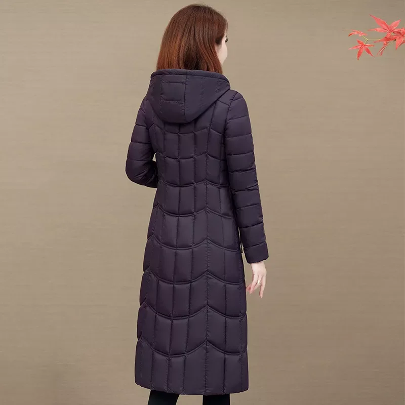 Women's Parkas Hooded Slim  Zipper Pockets Ladies Casual Winter Jacket Solid Outerwear Quilted Overcoat Female