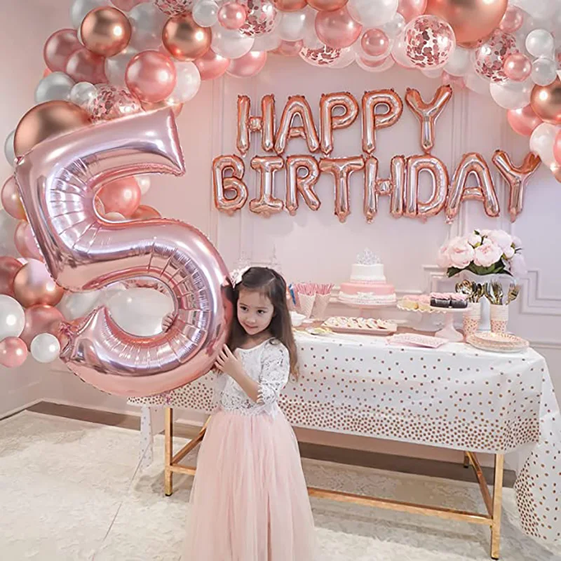 

Rose Gold Balloon Garland Arch Kit Girls Birthday Decoration Balloon Set Kids Girls Gifts Happy Birthday Party Supplies Favors