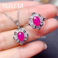 New Ruby Gemstone Fine Wedding Jewelry Sets 925 Silver Earrings Ring Pendant Necklace  Suite