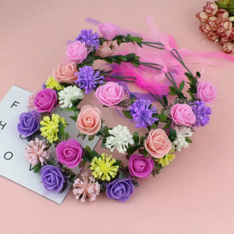 

6 Colors Women Girls Bohemian Contrast Color Babys Breath Flower Headband Wreath Bridal Wedding Adjustable Mesh Decor