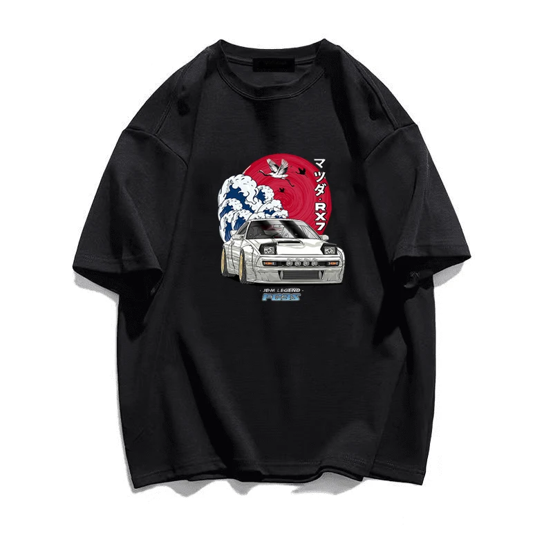 Initial D Anime Graphic T-shirt Women/men Streetwear JDM Mazda RX-7 Turbo Crewneck Tshirts Tops Japanese Style Oversized Cotton