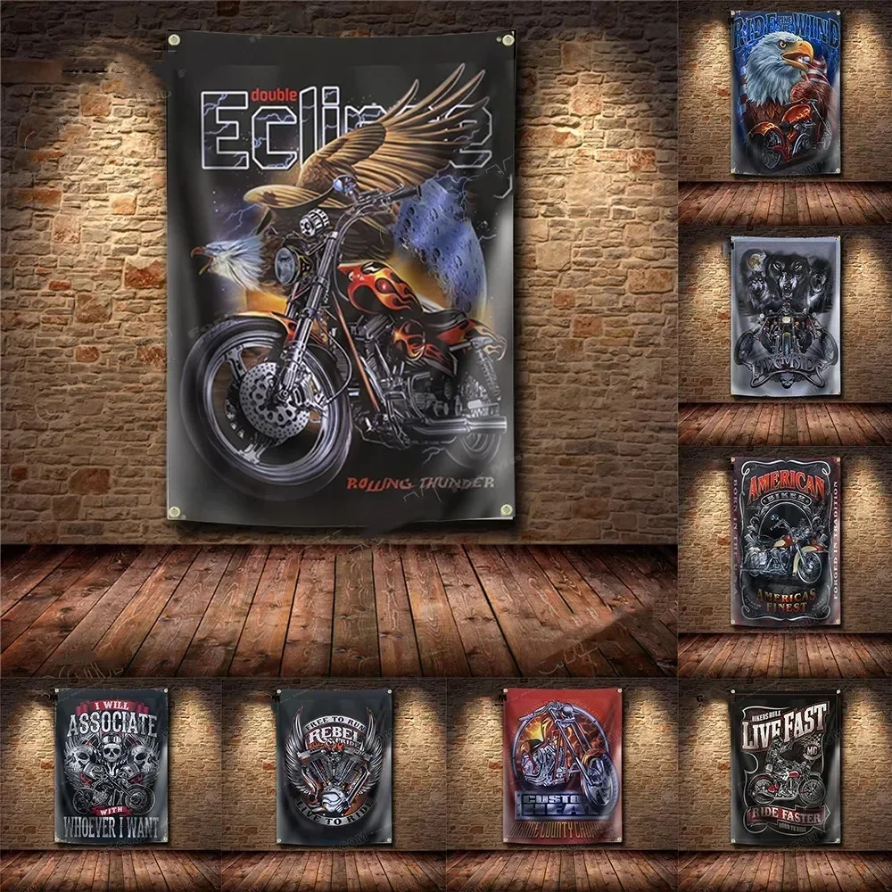 Live Or Ride Route 66 баннер флаг мотоциклист гараж настенный декор плакат настенное