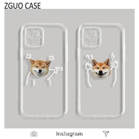 new creative spoof shiba inu phone case for iphone 13 12 11 pro max mini x xs xr 7 8 plus transparent dog head iphone case
