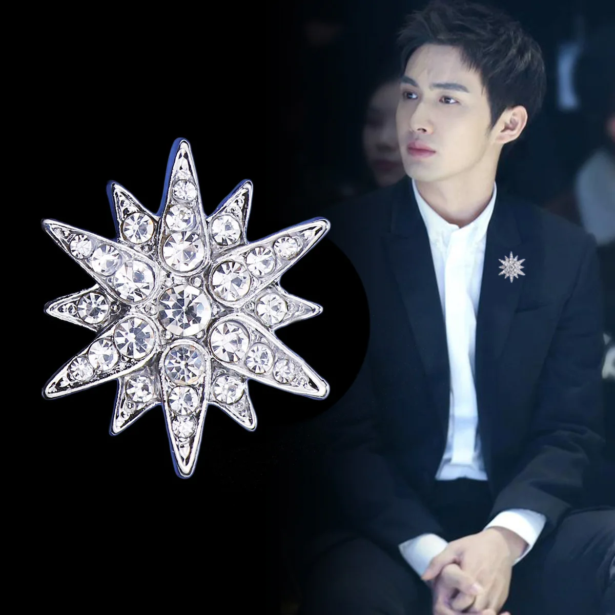 

Женская/Мужская брошь в виде цветка, золотистая/Серебристая брошь с искусственным кристаллом, свадебная круглая брошь в виде букета