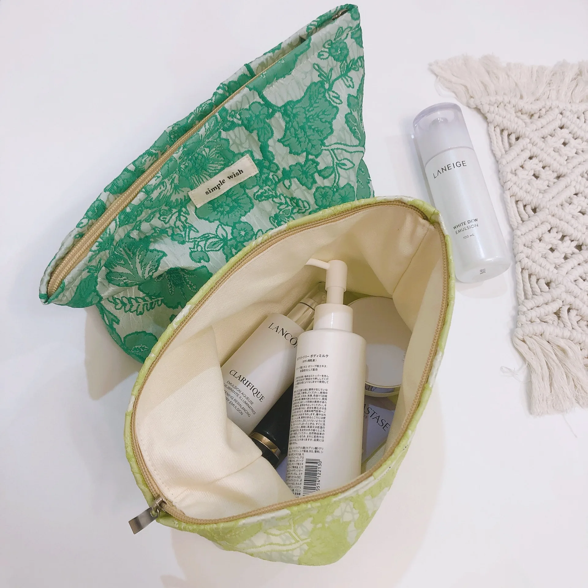 Женская косметичка с зелеными цветами ретро-мешок для хранения косметики