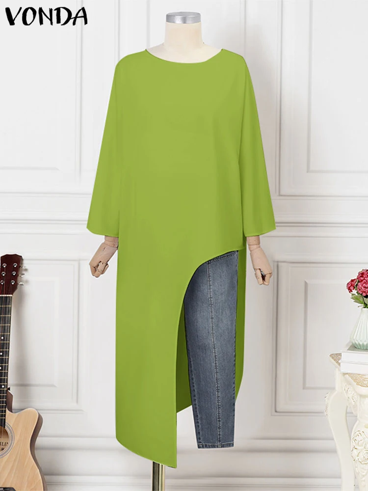 VONDA женская блузка с длинным рукавом 2024 однотонные блузки неровным подолом