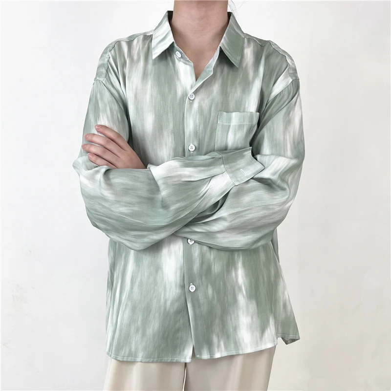 

Мужская свободная рубашка с длинным рукавом, серо-зеленая Свободная Повседневная рубашка с длинным рукавом, в Корейском стиле, осень