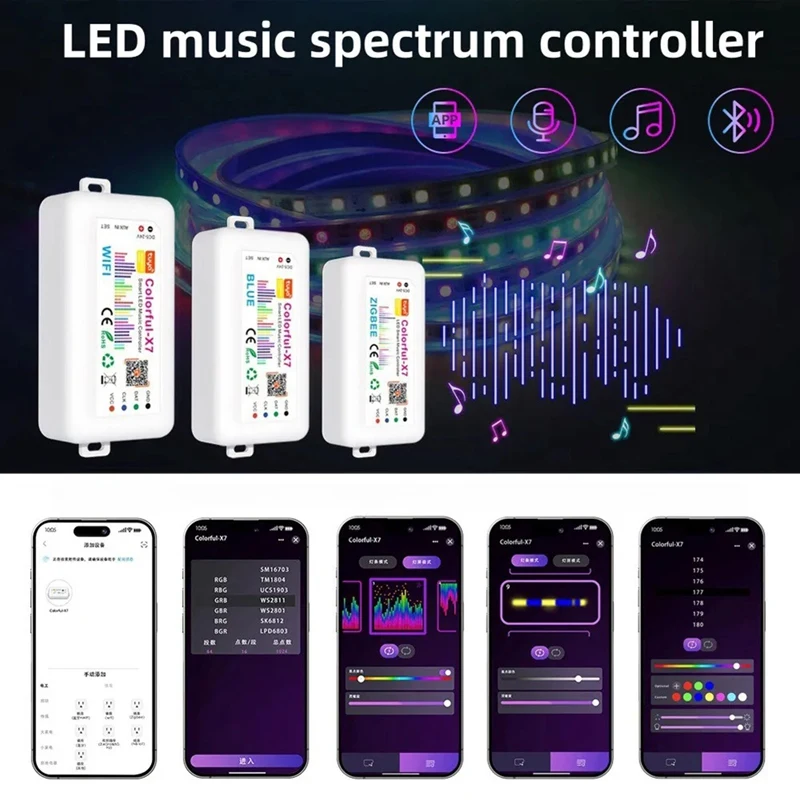 Фото 5-24В Умный контроллер LED SPI с поддержкой Tuya APP, Colorful-X7, Wi-Fi контроллер музыки Tuya для пиксельных лент WS2812B, WS2811, SK6812 - ABHG №4