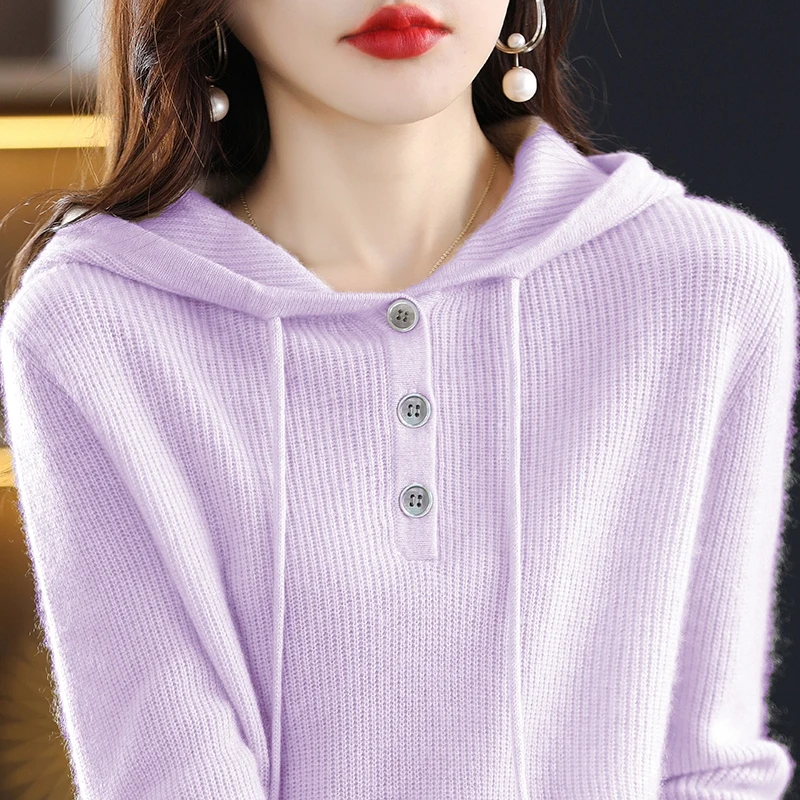 

Autumn and Winter Women's Half Cardigan Hooded Yuanbao Needle Warm Comfortable Sweater N2293