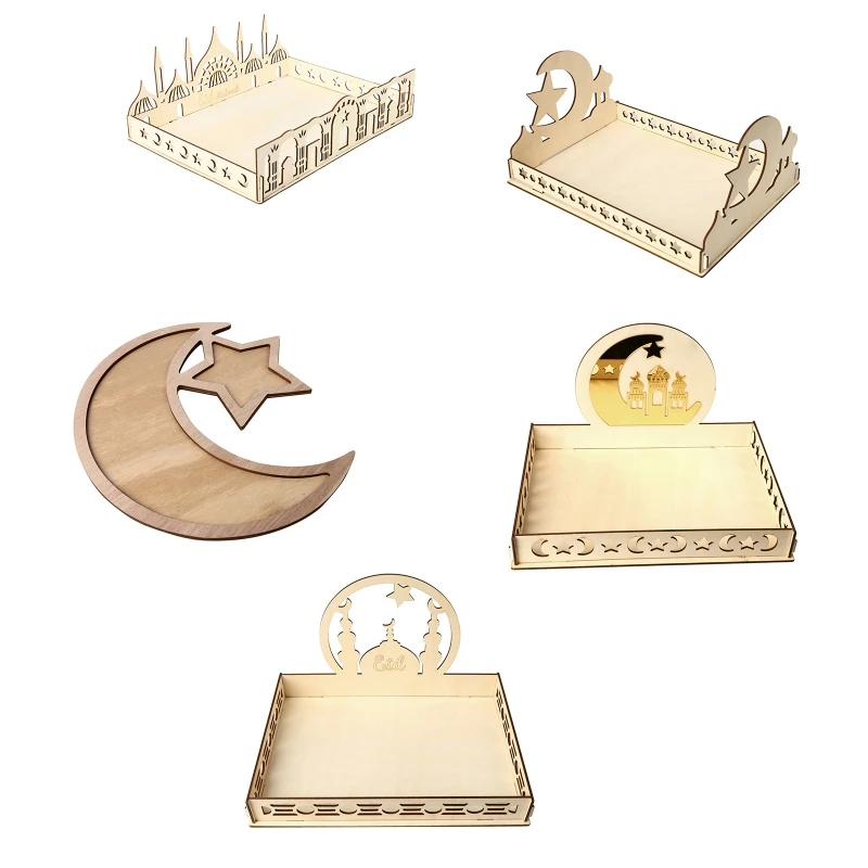 

Wooden Eid Dessert Tray Moon Star Snack Dried Fruit Cake Trays Holder