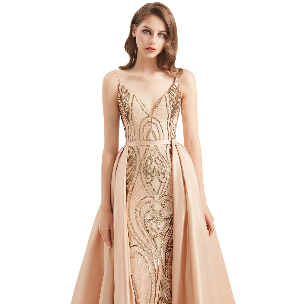 

Женское вечернее платье макси цвета шампанского с блестками
