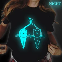 love heart print kawaii cat t shirts for women clothing luminous glow in the dark t shirts novelty women tops teesdrop ship