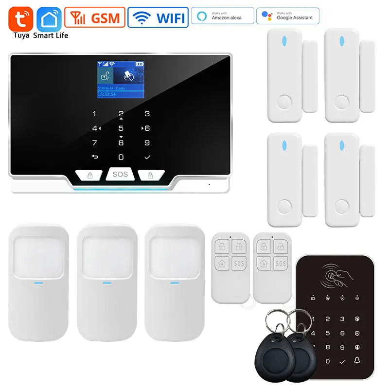 Wireless Wifi Alarm System 1.8 Inches Display Screen Tuya App Connect Wireless Sensor Keyboard Smart Home Security Alarm System