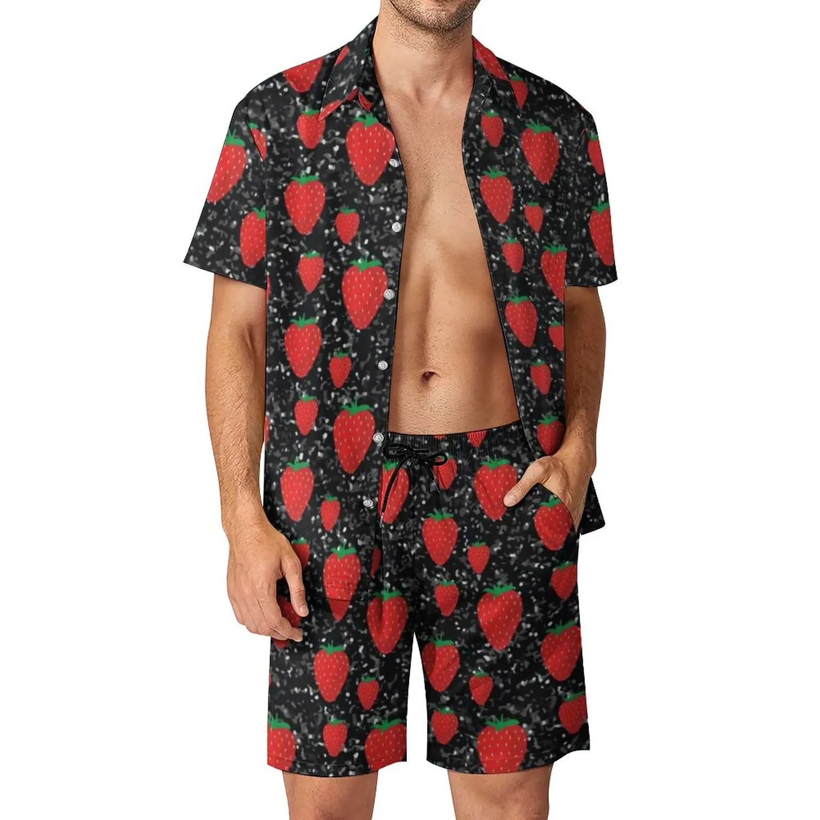 

Sweet Fruit Lovers Men Sets Red Strawberry Berries Casual Shorts Beach Shirt Set Cool Custom Suit Short Sleeve Oversize Clothing