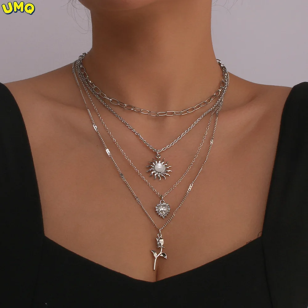 

Fashion N9511 Jewelry Sun Love Flower Necklace Diamond Inlaid Small Street Shooting Fashion Necklace Female Gifts
