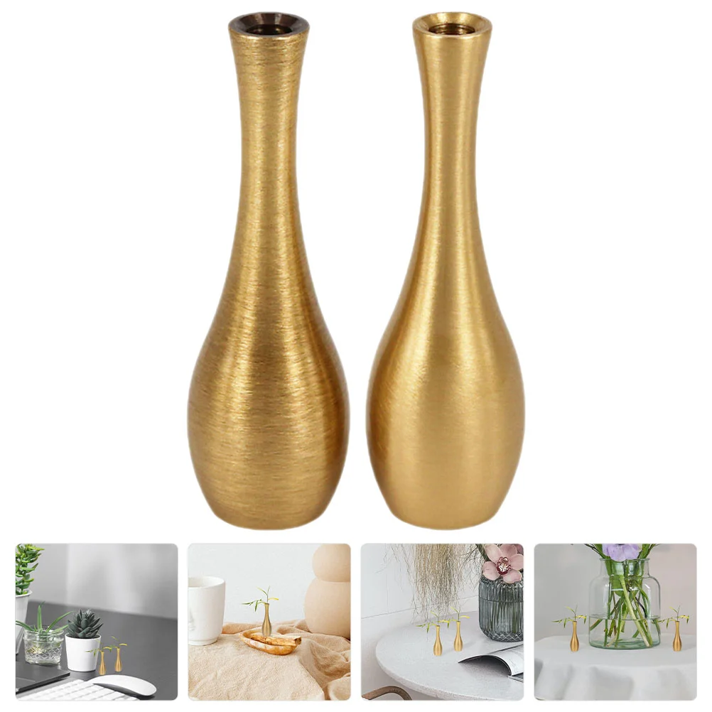 

2Pcs Copper Vase Desktop Decorative Vintage Metal Vase Ornament