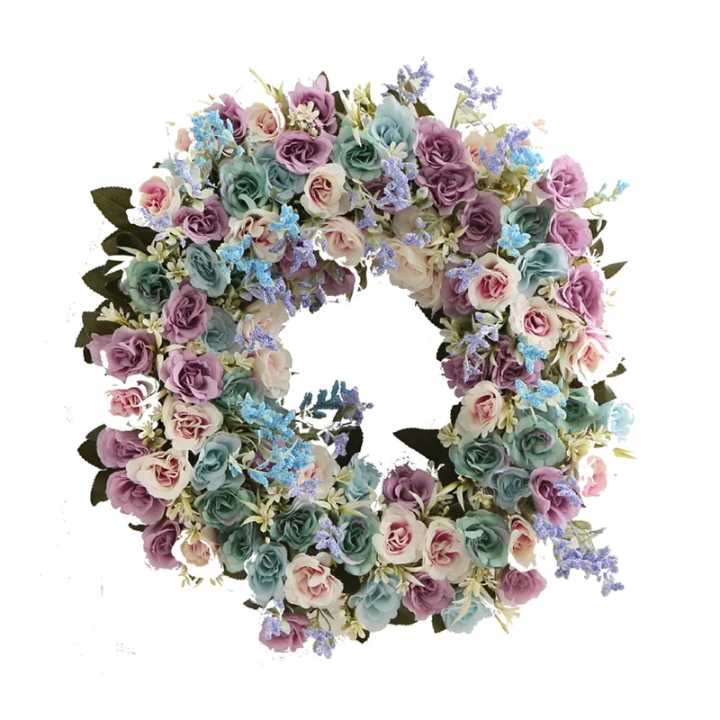 

Искусственный венок из роз для весны и лета, украшение для входной двери, гирлянда для окна/свадебного подвесного орнамента