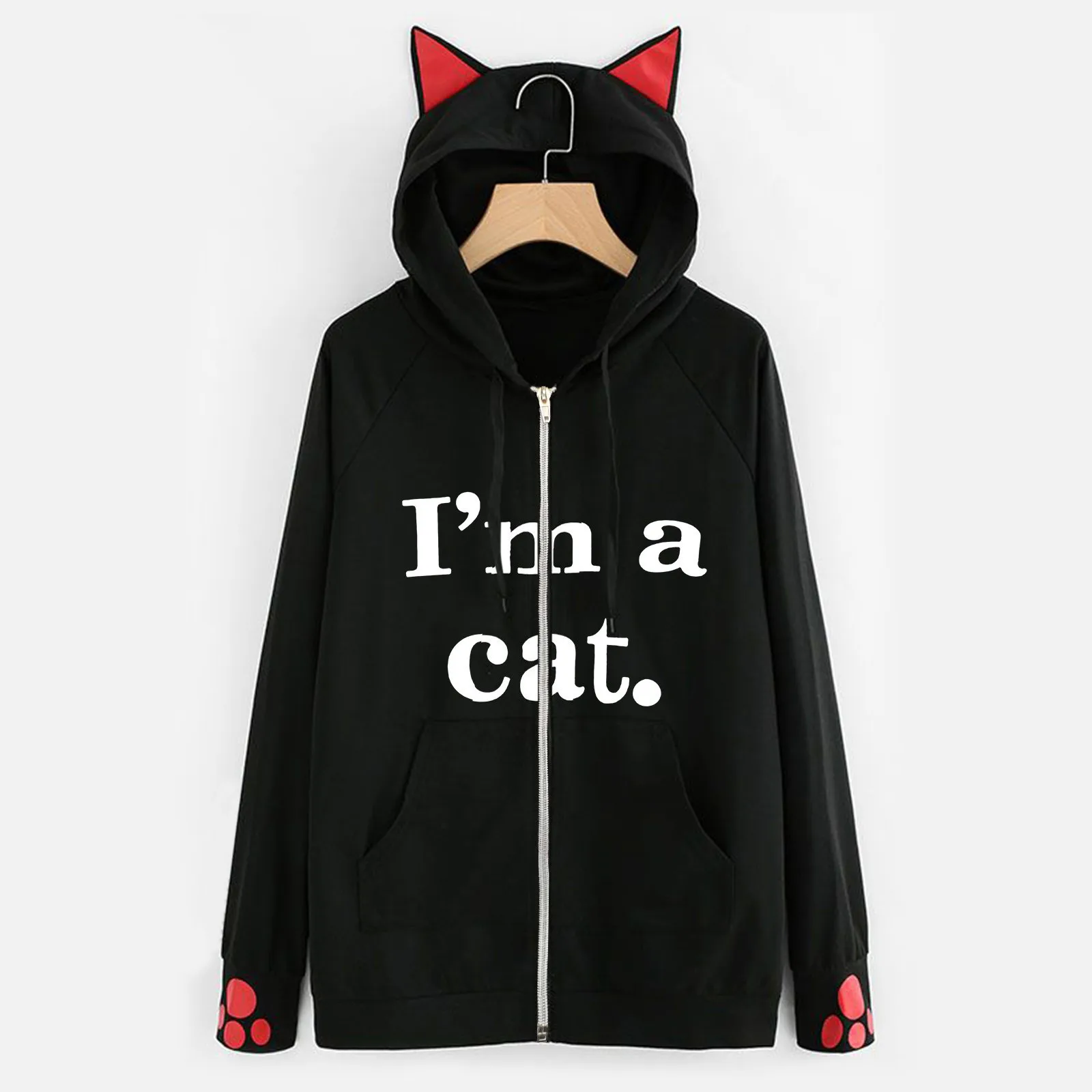 

Casual Women’s Cat Printed Sweatshirt Hoodie Zipper Jacket Coat Utility Pockets Women Sweaters Blue Button Sweater Women