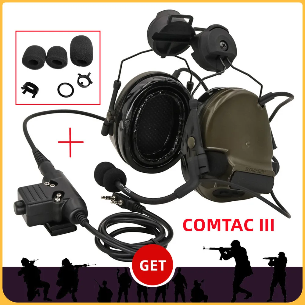 Tactical Headset COMTAC III Military Anti-Noise Pickup Shooting Headphone Hearing Protectionfor Ops-Core Helmet ARC Rail &U94ptt