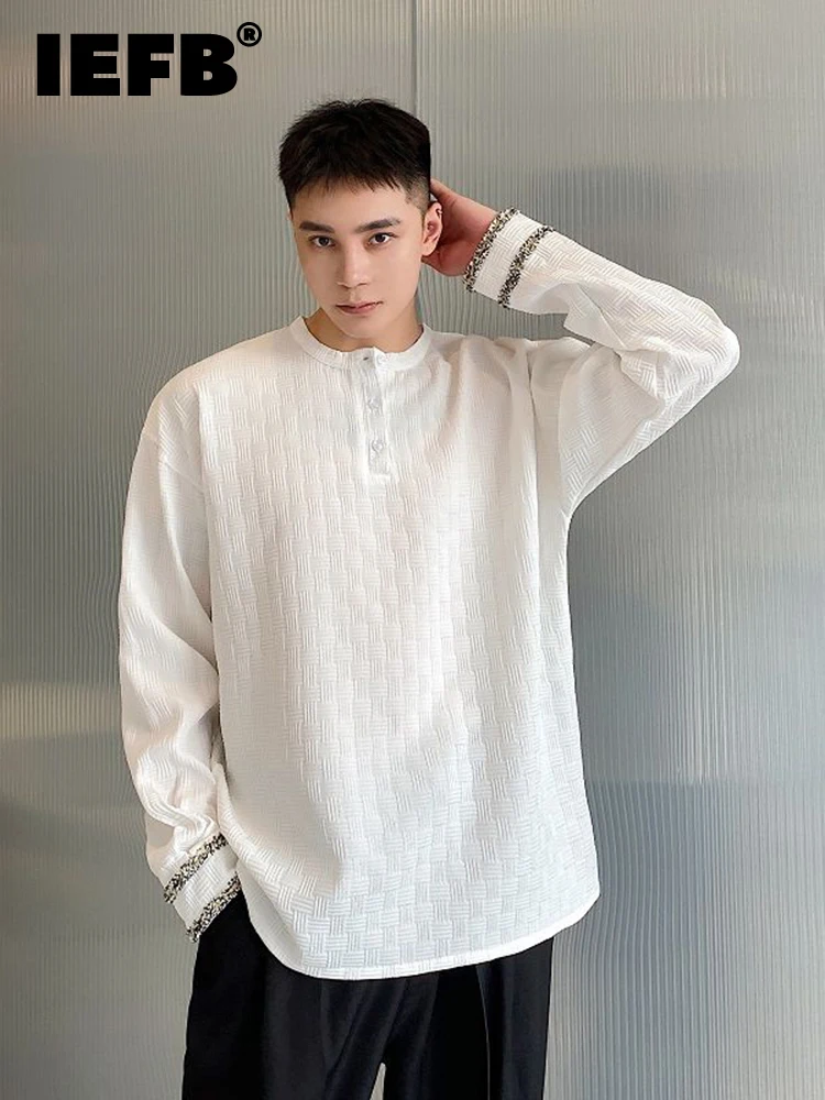 

IEFB New Autumn Round Neck 2022 Men t-shirt Long Sleeve Loose Casual Solid Color Korean Long Sleeve Male Tops 9A4976