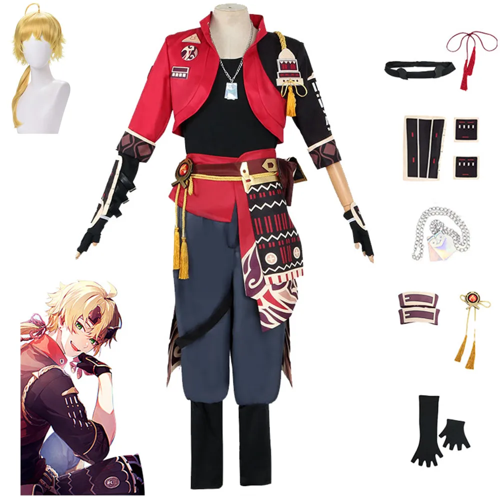 

Anime Game Genshin Impact Thoma Cosplay Costume Inazuma Printing Coat Trousers Accessories Wig Aldult Man Woman Carnival Uniform
