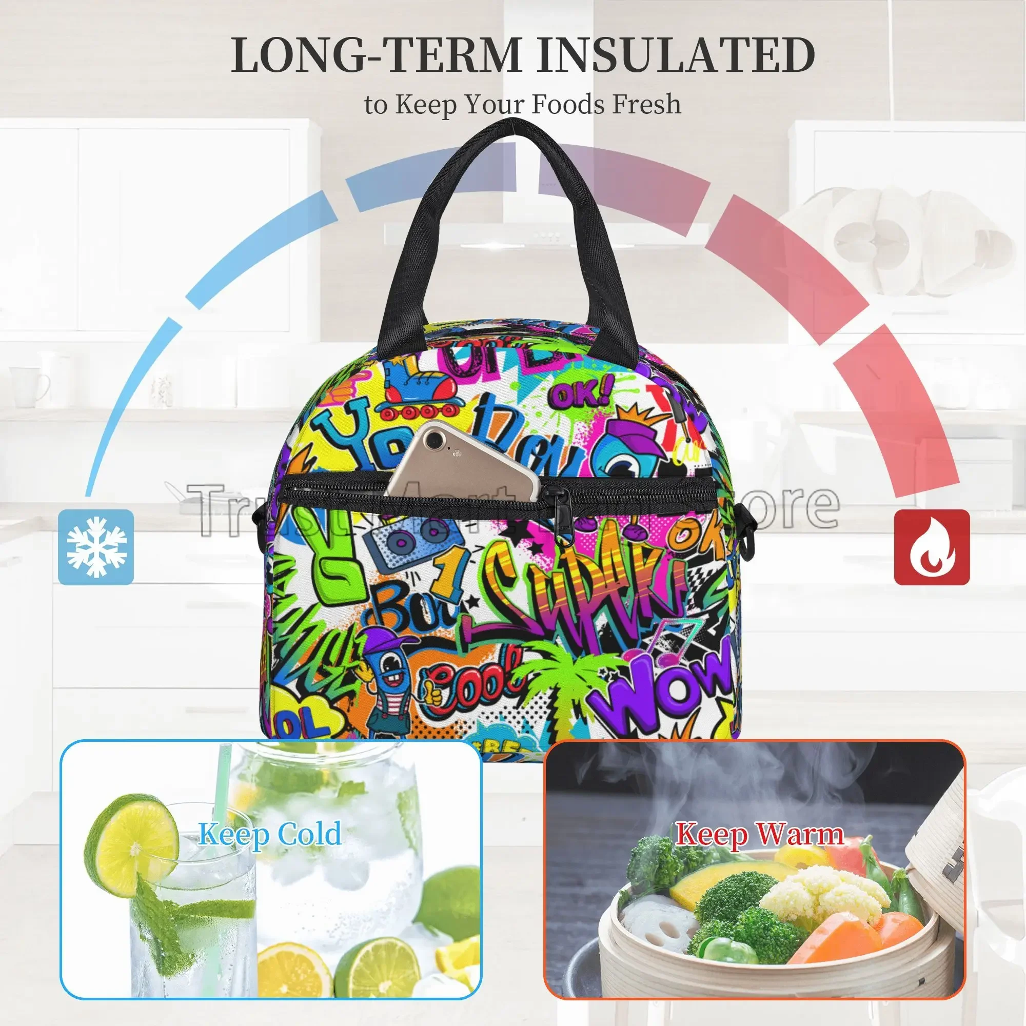 Коллекция американских комиксов изолированная сумка для обеда в стиле поп-арт