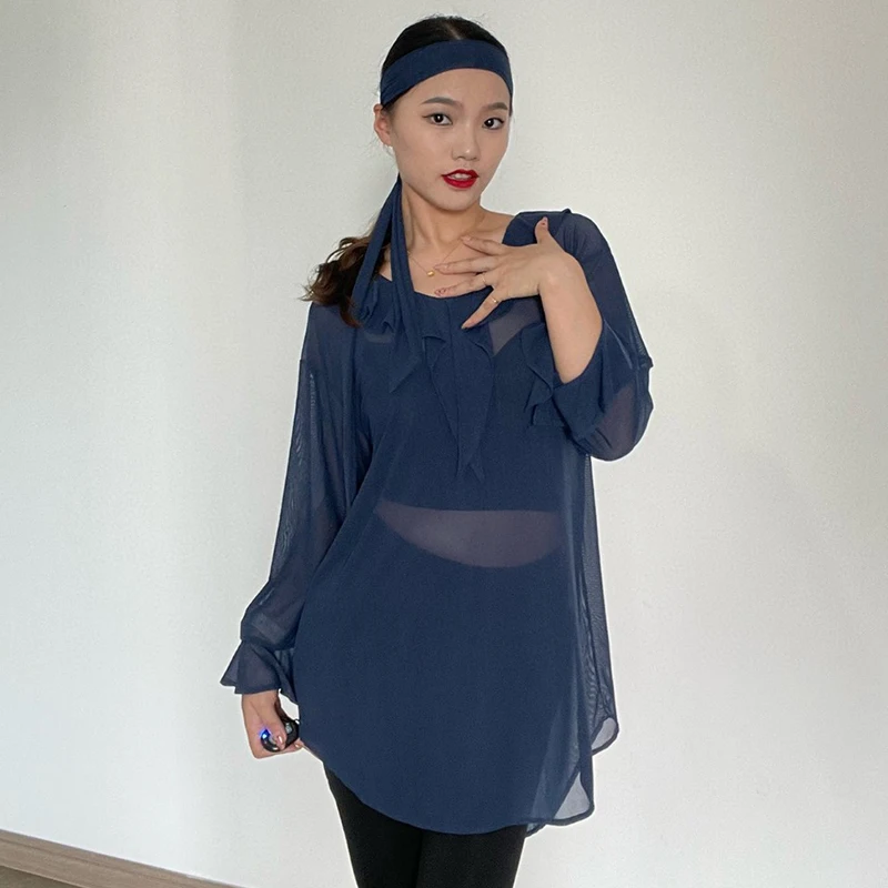 Одежда для латиноамериканских танцев на осень и зиму женские свободные сетчатые