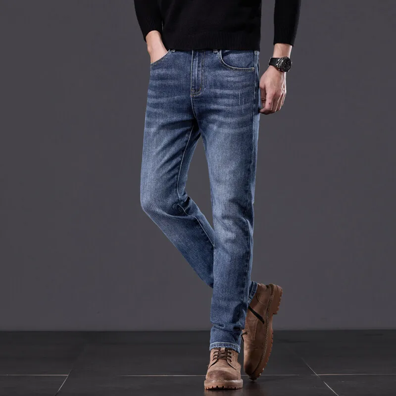 2024 весна и осень новые модные однотонные прямые эластичные джинсы в стиле ретро