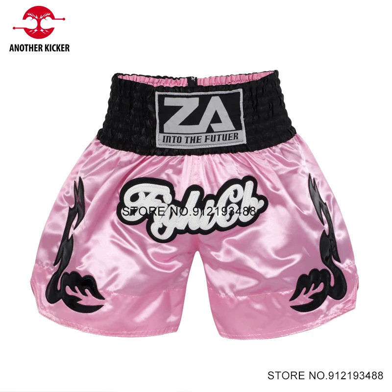 Шорты Muay Thai Розовые атласные для мужчин и женщин боксерские шорты с вышивкой