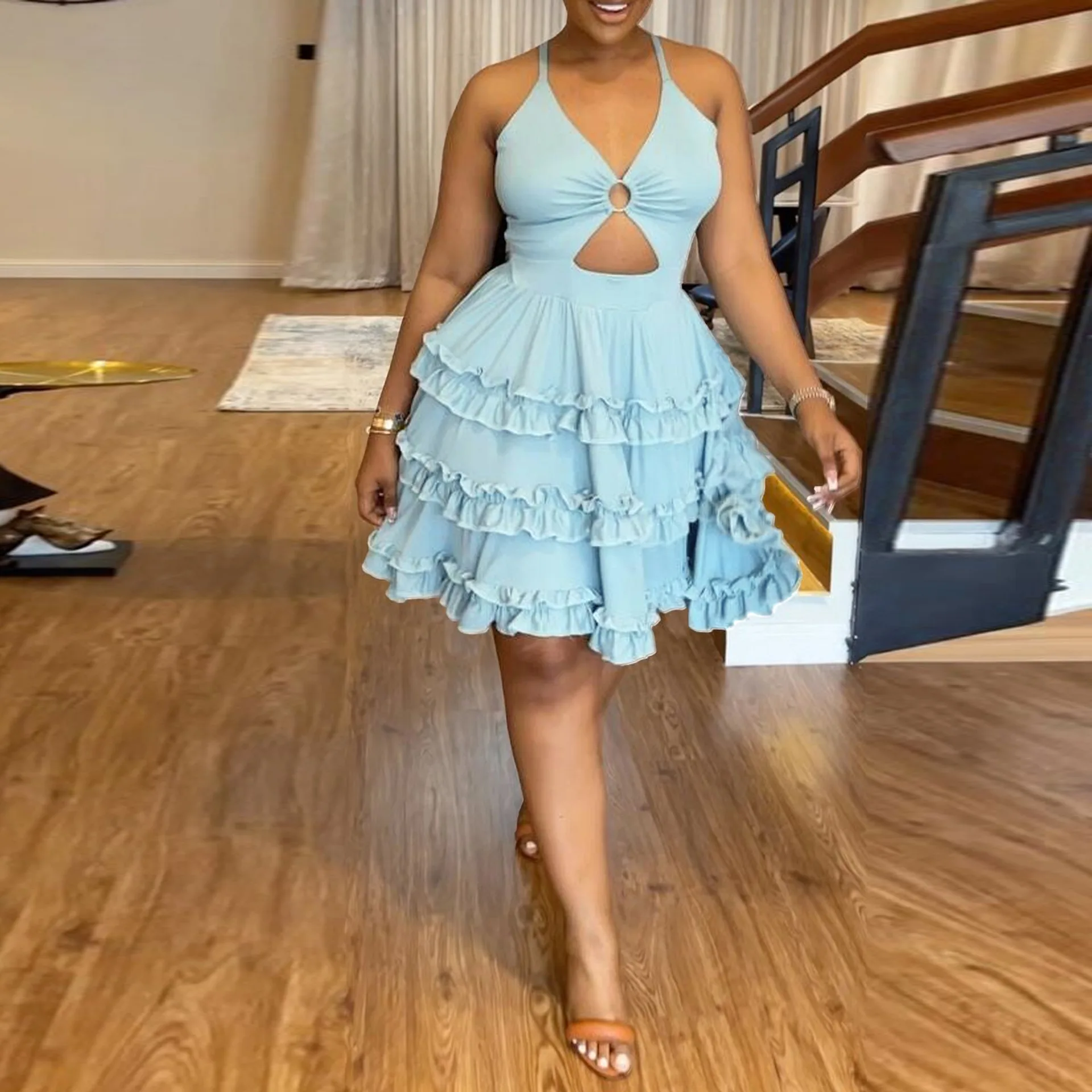 Plus Size Party Dress Women Ruffle Sleeveless Elegant Chubby Cloth Lady Casual Prom Female Mini Gown 2023 Summer Sale New Dress