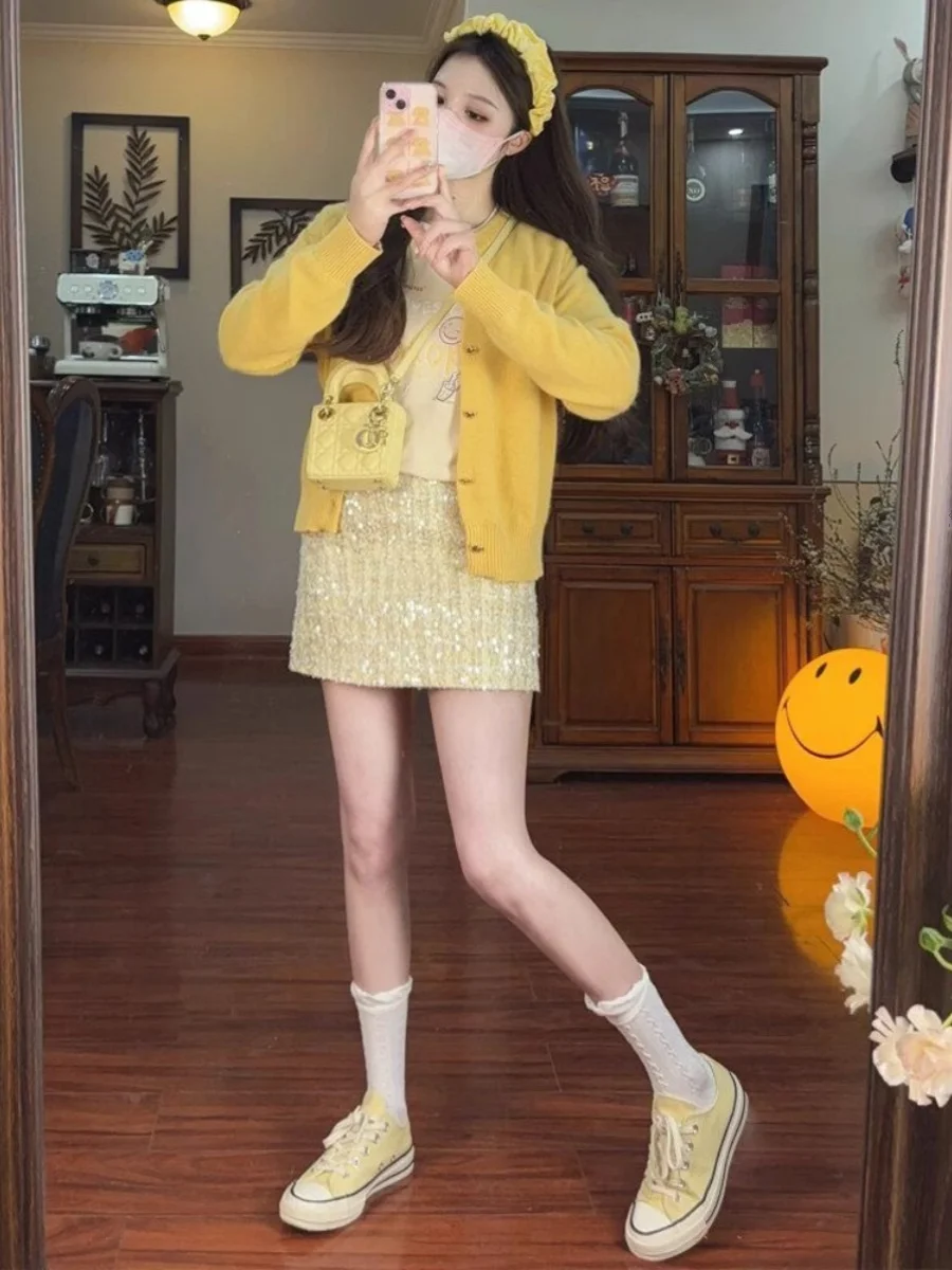 Женский трикотажный кардиган с длинным рукавом завышенной талией