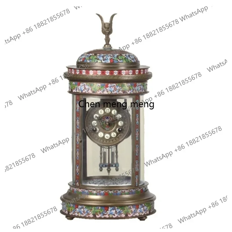 Фото Настольные часы d178 Pavilion Antique French с цветочным декором из латуни и тайской синей эмали, с ключевым механизмом, 15-дневный ход. №2