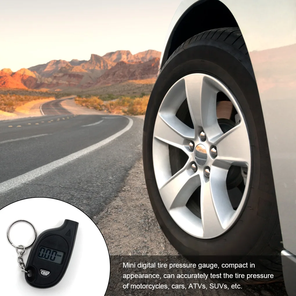 

Tire Air Pressure Gauge Digital Electronic Keychain Tyre Meter Portable Repairing Battery Operated Tester Yellow