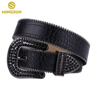 black leather belts for men vintage bling large rhinestone buckle fashion luxury alloy diamond tail designer belt cintura uomo