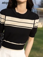 mishow summer striped t shirts 2022 new korean gentle o neck slim short knitted tops casual pullover female clothing mxb27z0560