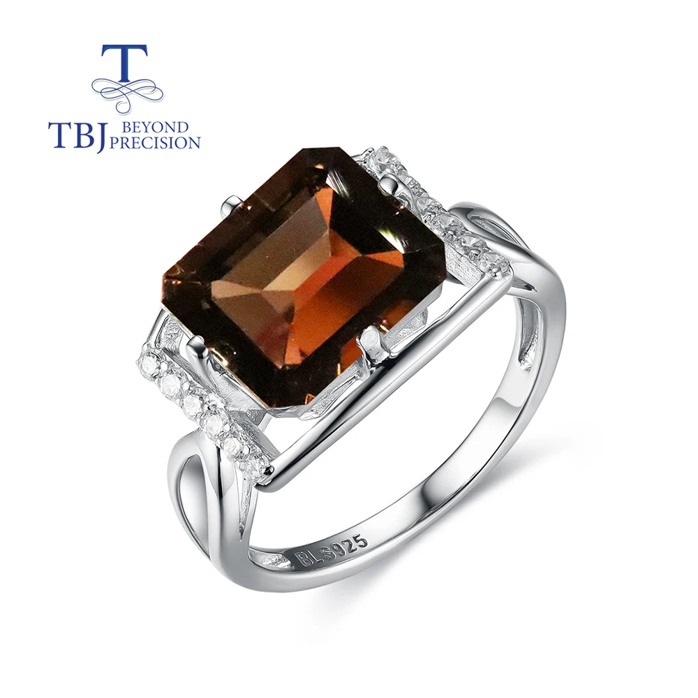 

New Natural smoky gemstone ring simple oct 9*11mm Daily wear design style women's fine jewelry 925 sterling silver for women